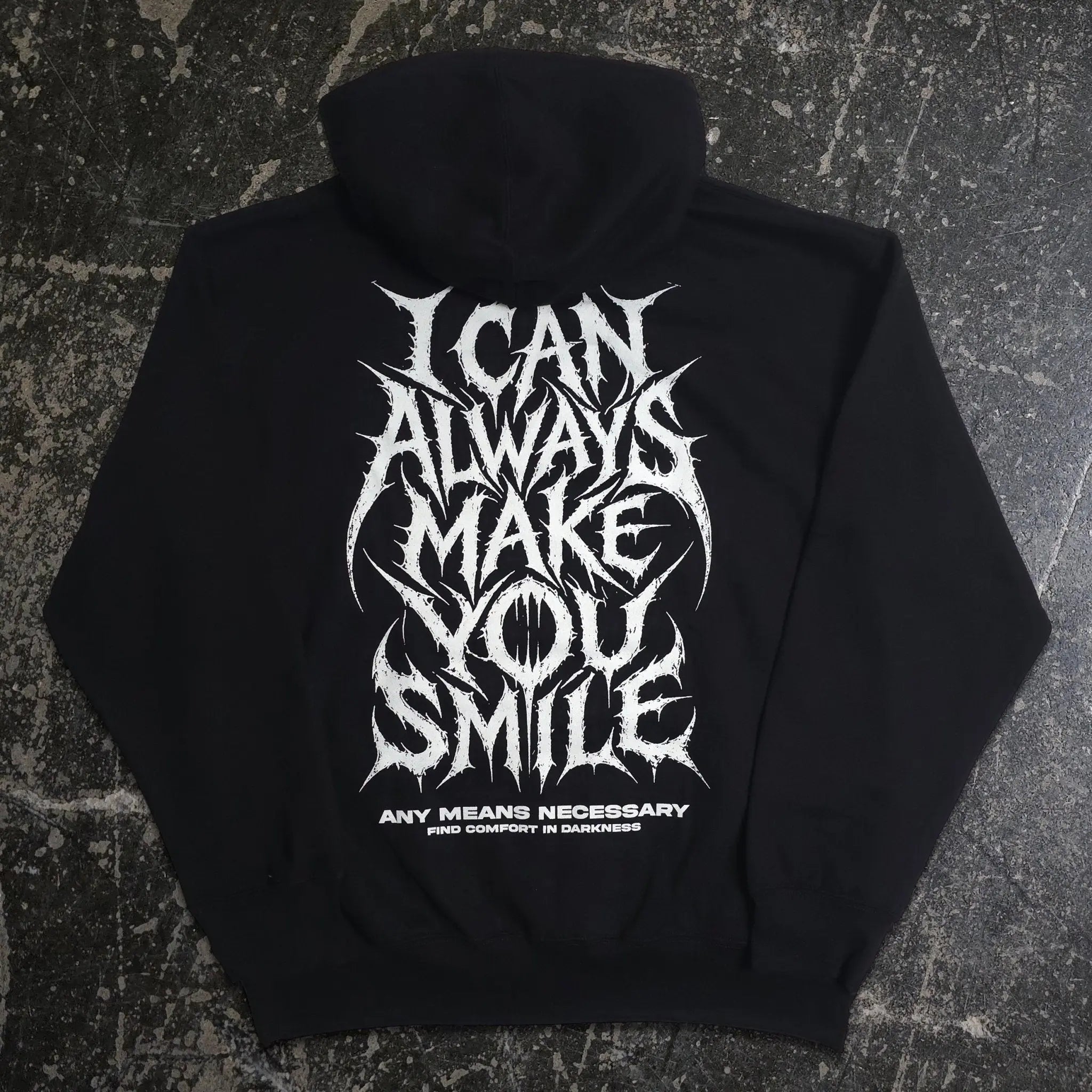 Always Smile Pullover Hoodie Black Any Means Necessary Clothing