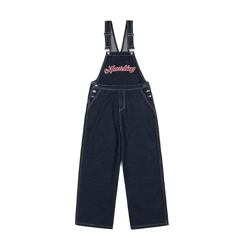 American Embroidery Denim Overalls Women Jean Jumpsuits Loose Straight Wide Leg Pants nowadaysfashion