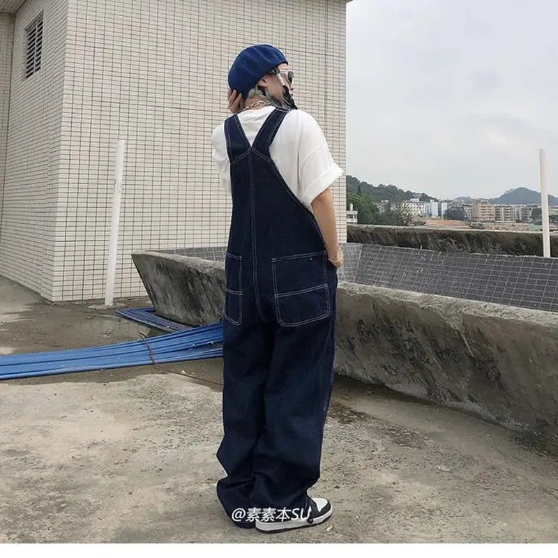 American Embroidery Denim Overalls Women Jean Jumpsuits Loose Straight Wide Leg Pants nowadaysfashion