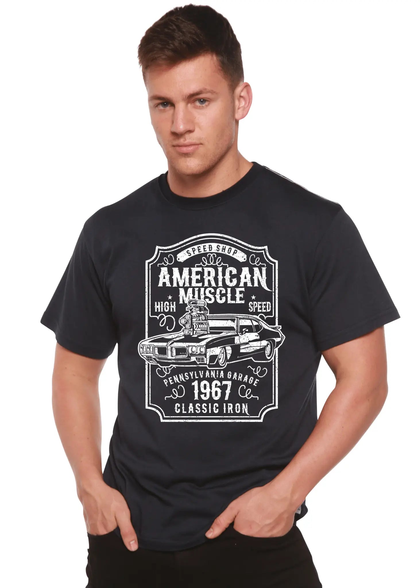 American Muscle Men's Bamboo Viscose/Organic Cotton Short Sleeve Graphic T-Shirt - Blade & Thread