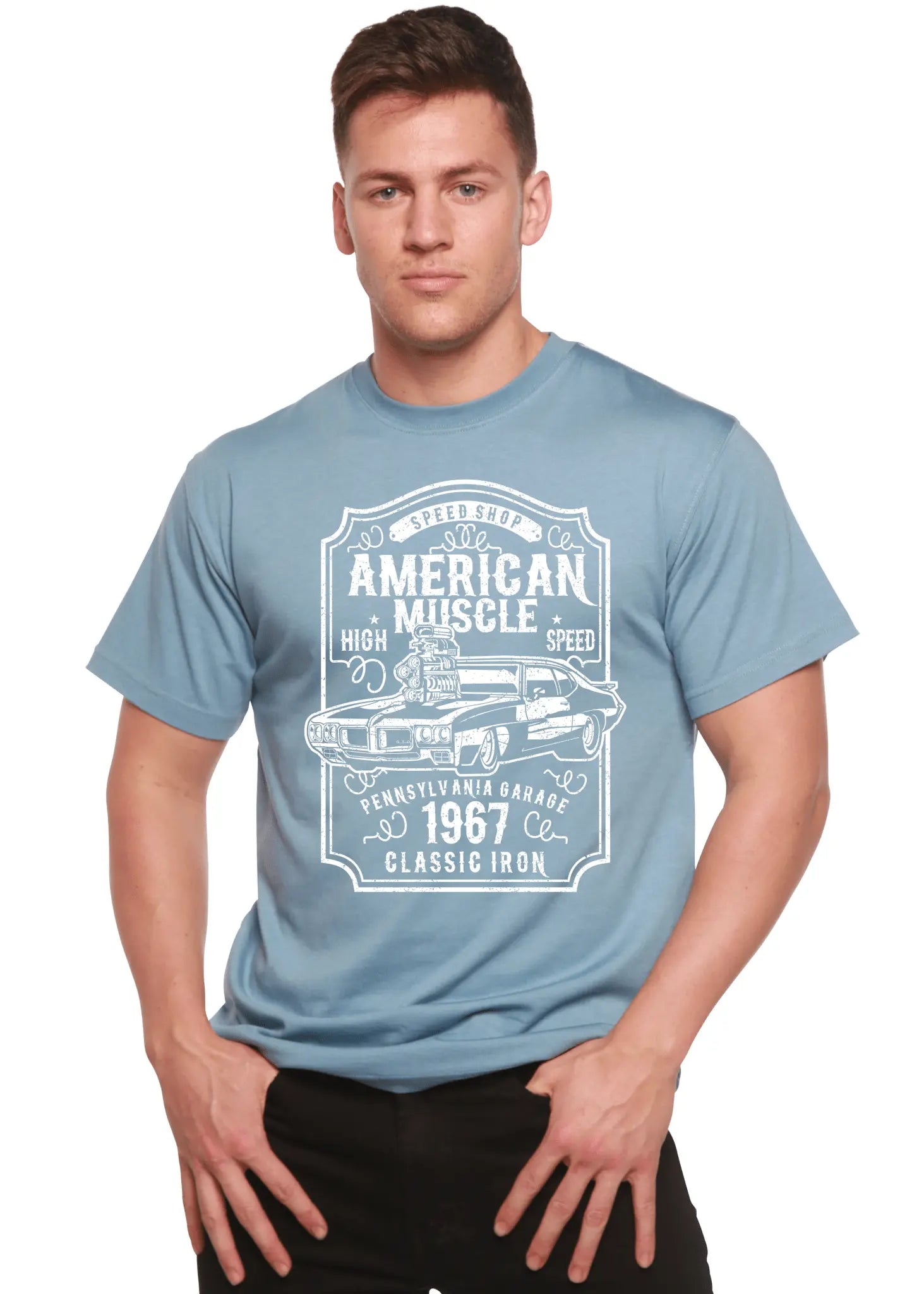 American Muscle Men's Bamboo Viscose/Organic Cotton Short Sleeve Graphic T-Shirt - Blade & Thread