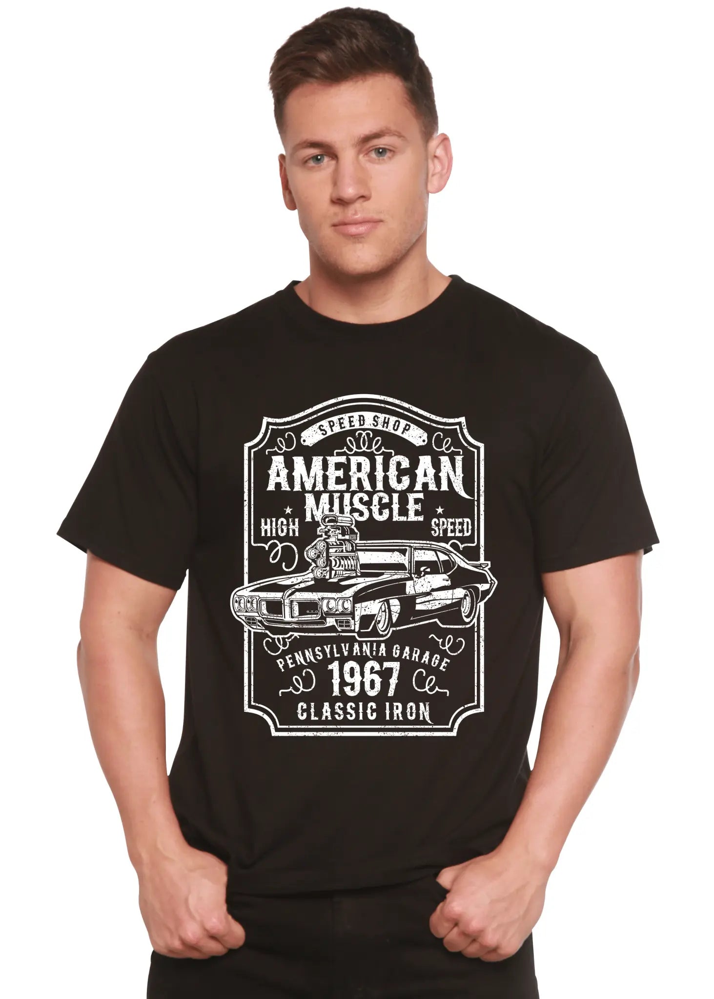 American Muscle Men's Bamboo Viscose/Organic Cotton Short Sleeve Graphic T-Shirt - Blade & Thread