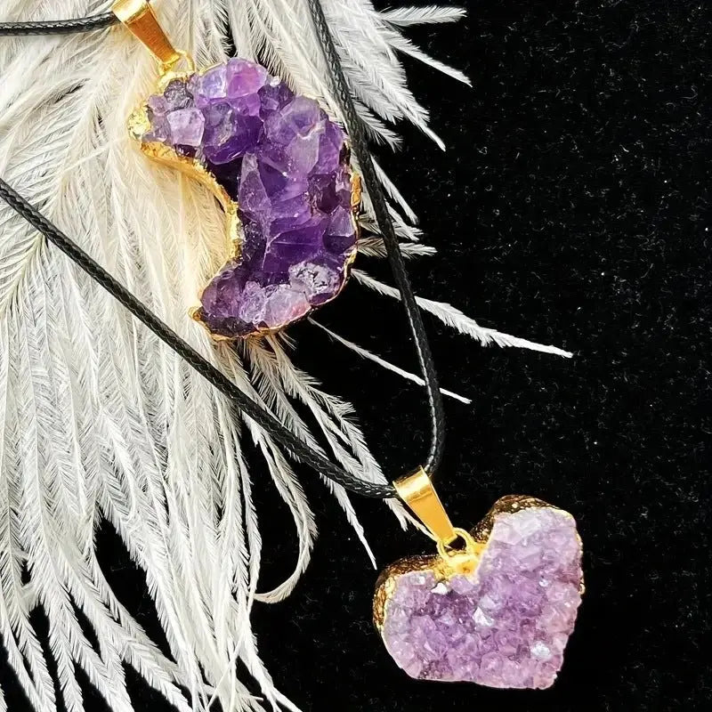 Amethyst Love Bezel Pendant Amethyst Teeth Hole Moon Peach Heart Shape Necklace - Blade & Thread