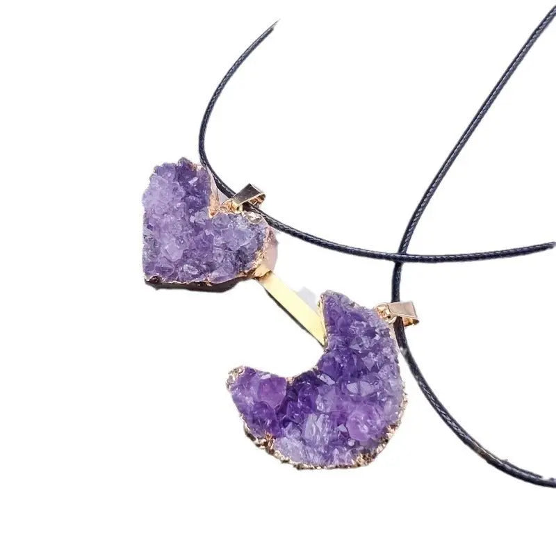 Amethyst Love Bezel Pendant Amethyst Teeth Hole Moon Peach Heart Shape Necklace - Blade & Thread
