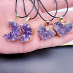 Amethyst Love Bezel Pendant Amethyst Teeth Hole Moon Peach Heart Shape Necklace nowadaysfashion