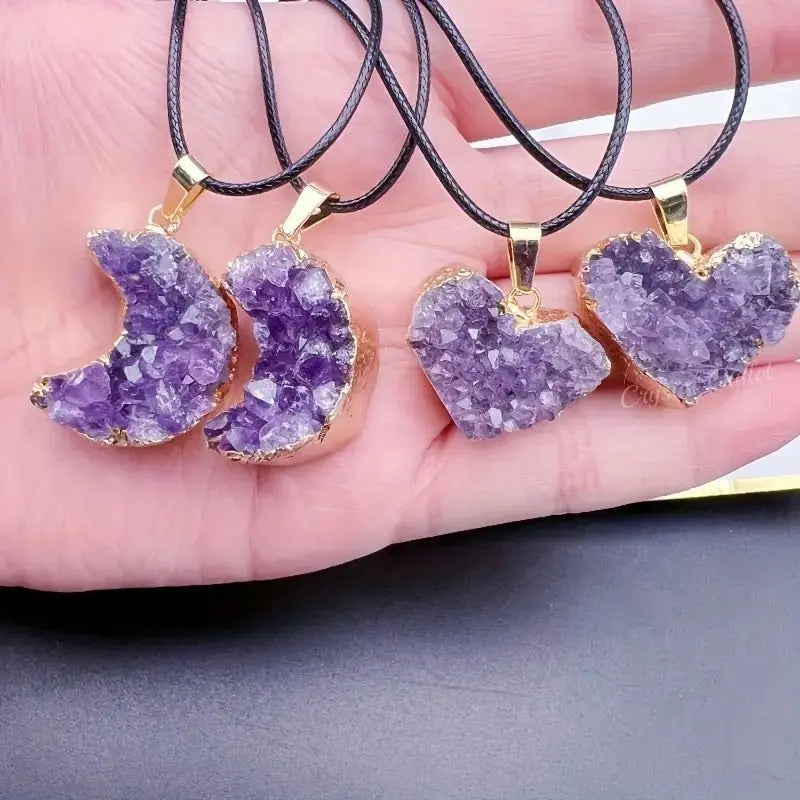 Amethyst Love Bezel Pendant Amethyst Teeth Hole Moon Peach Heart Shape Necklace - Blade & Thread