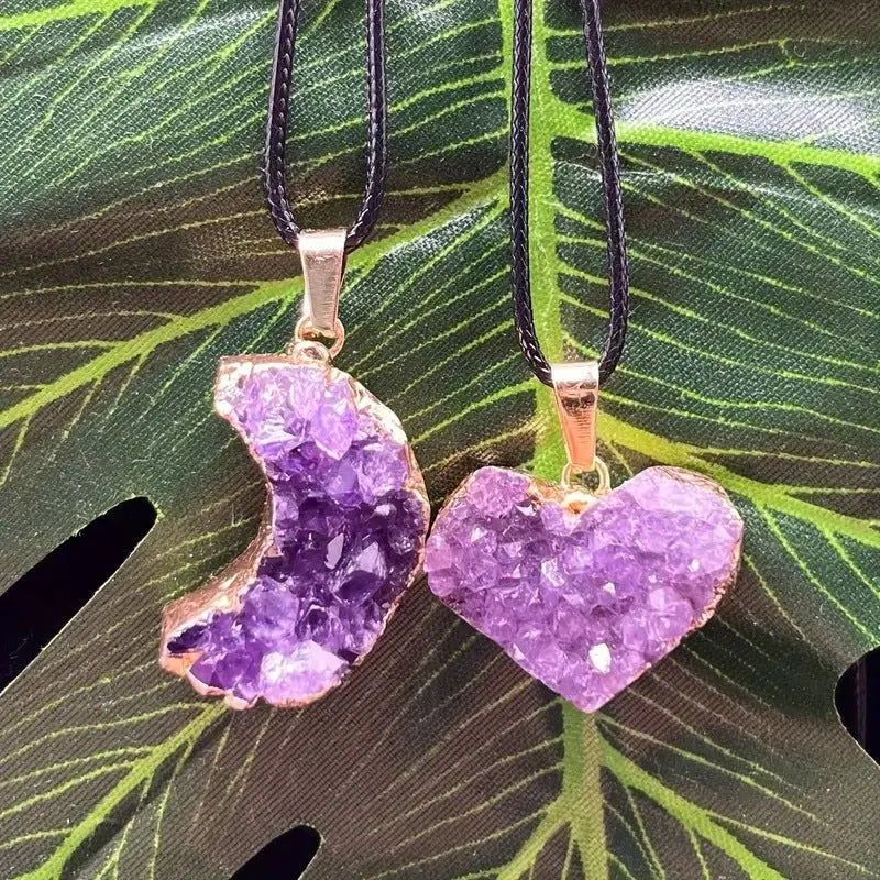 Amethyst Love Bezel Pendant Amethyst Teeth Hole Moon Peach Heart Shape Necklace - Blade & Thread