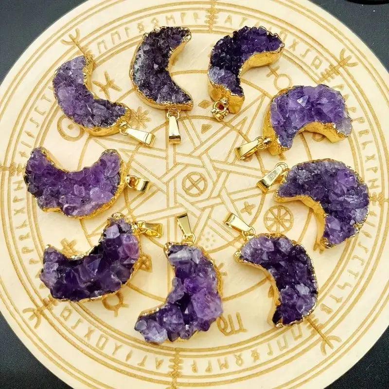 Amethyst Love Bezel Pendant Amethyst Teeth Hole Moon Peach Heart Shape Necklace - Blade & Thread