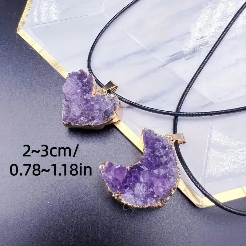 Amethyst Love Bezel Pendant Amethyst Teeth Hole Moon Peach Heart Shape Necklace nowadaysfashion
