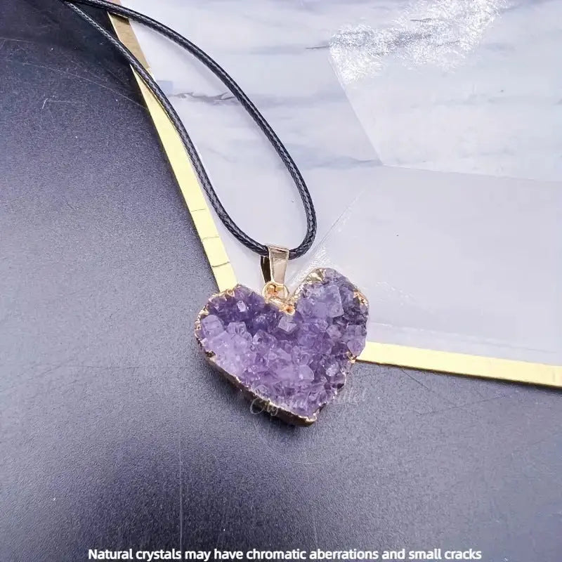 Amethyst Love Bezel Pendant Amethyst Teeth Hole Moon Peach Heart Shape Necklace - Blade & Thread