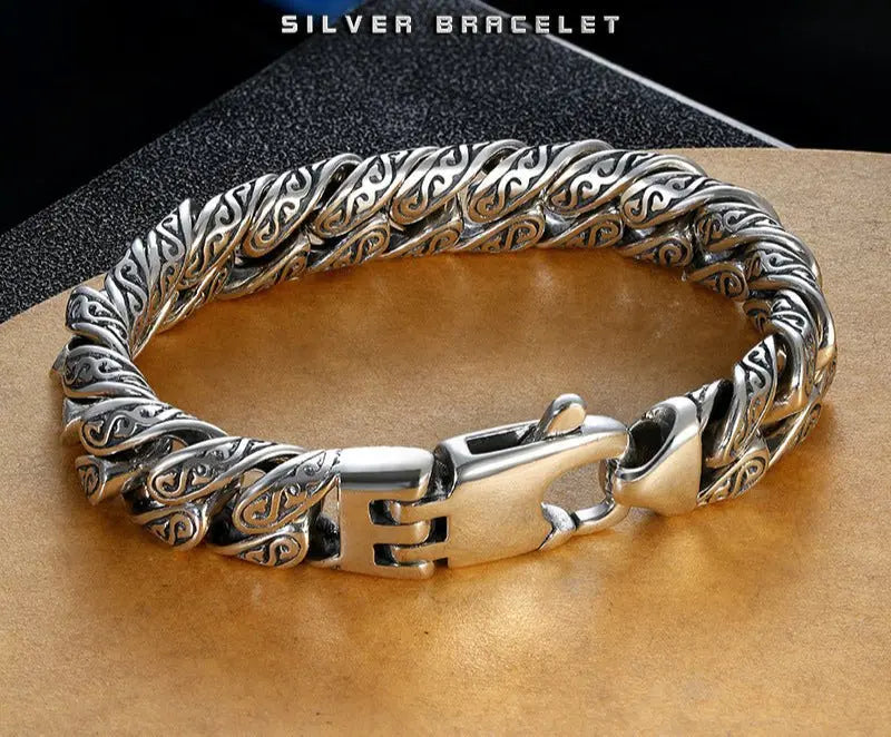 ang grass pattern silver-plated chunky bracelet - Blade & Thread