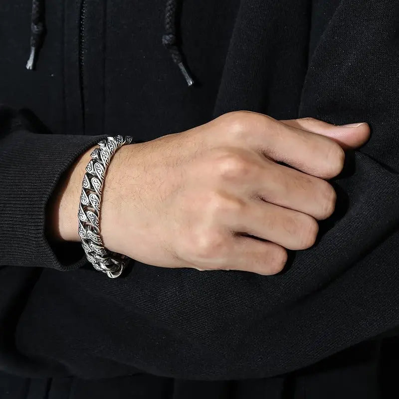 ang grass pattern silver-plated chunky bracelet nowadaysfashion