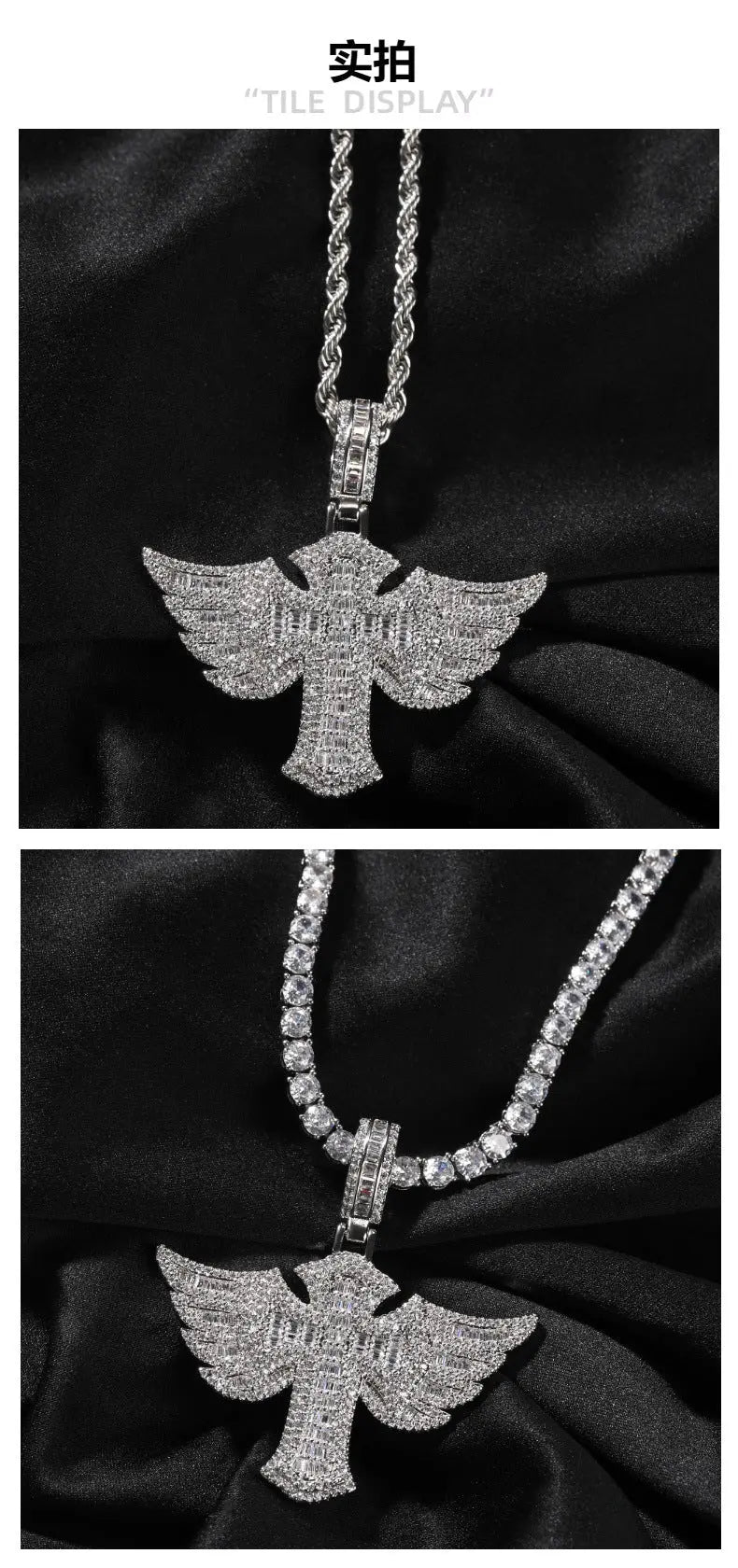Angel Wings Cross Diamond Pendant - Blade & Thread