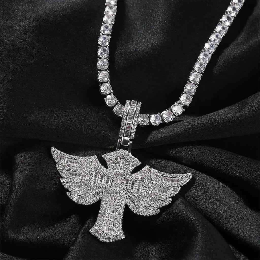 Angel Wings Cross Diamond Pendant - Blade & Thread