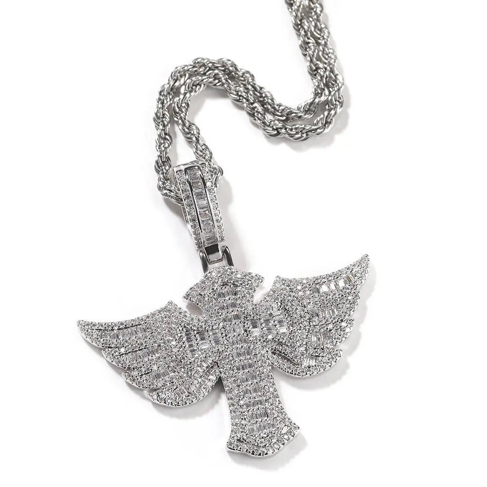 Angel Wings Cross Diamond Pendant - Blade & Thread