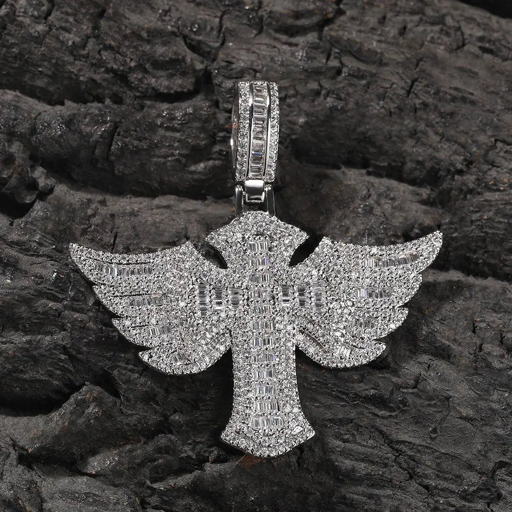 Angel Wings Cross Diamond Pendant - Blade & Thread