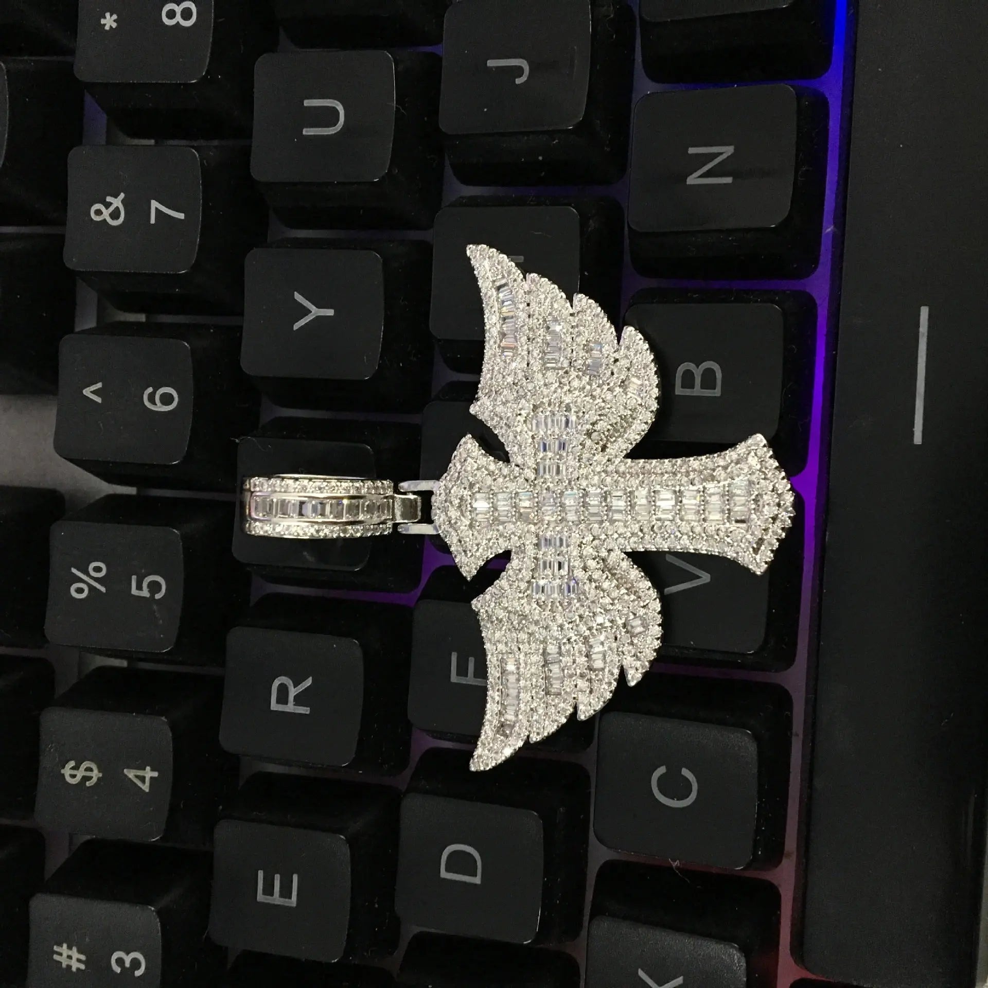 Angel Wings Cross Diamond Pendant - Blade & Thread