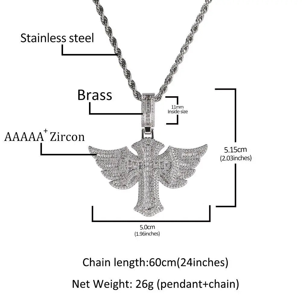 Angel Wings Cross Diamond Pendant - Blade & Thread