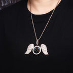 Angel Wings Custom Photo Medallion Necklace Iced Out  Cubic Zirconia Pendant Hip Hop Jewelry nowadaysfashion