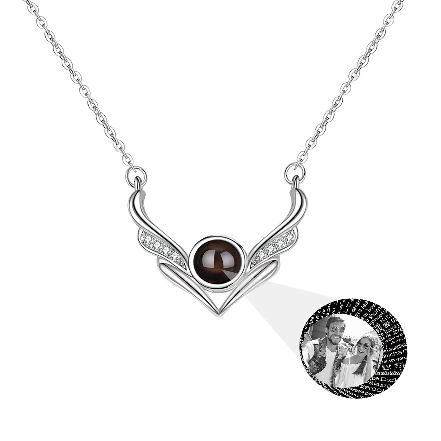 Angel wings with customizable photosProjection Necklace Pendant Jewelry - Blade & Thread