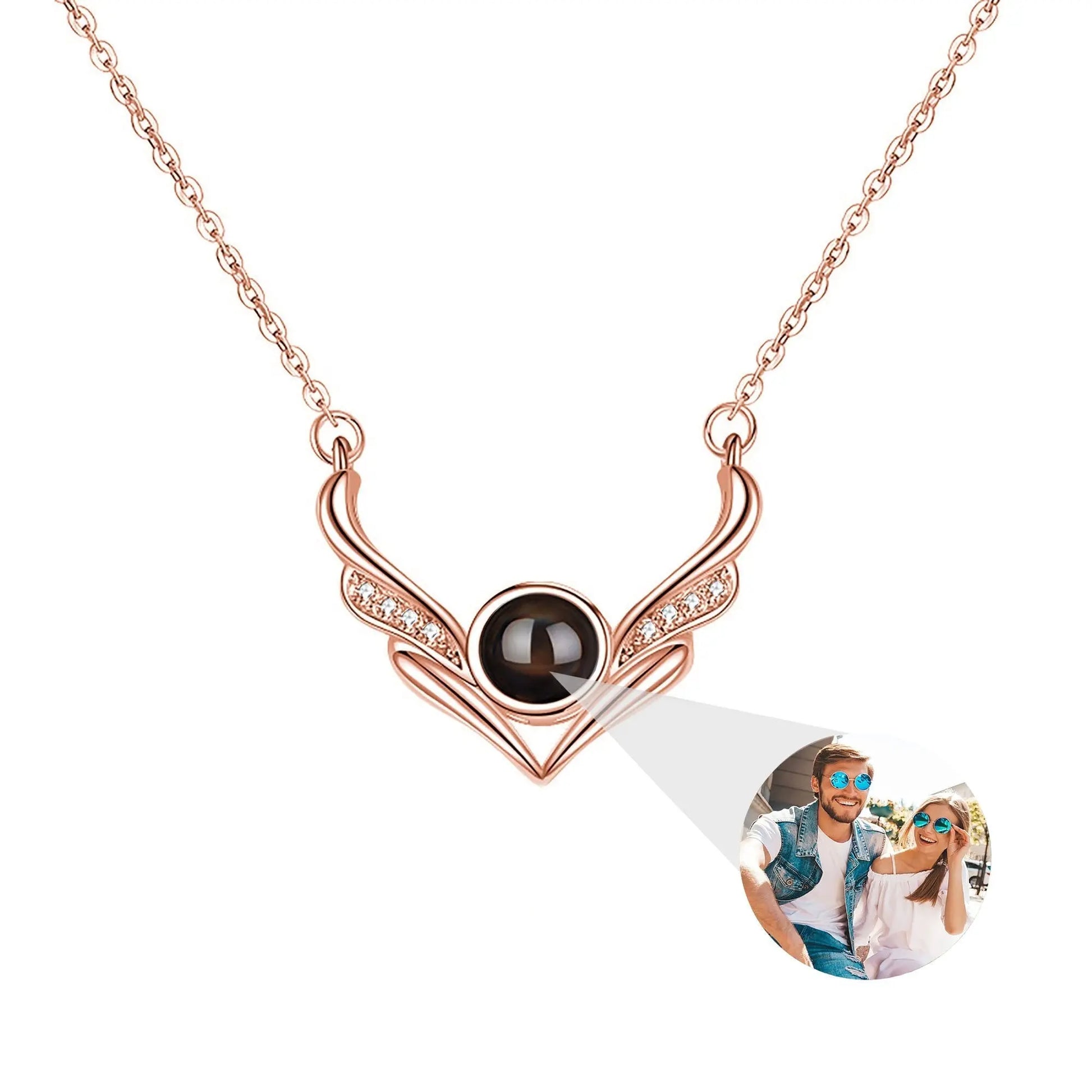 Angel wings with customizable photosProjection Necklace Pendant Jewelry - Blade & Thread