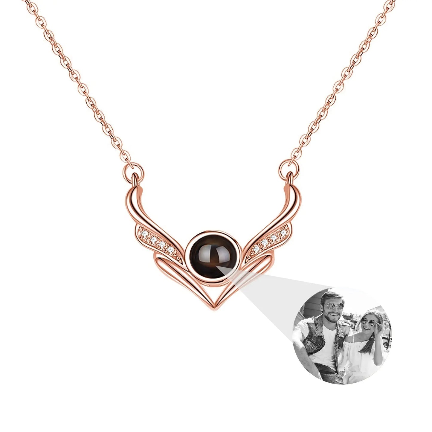 Angel wings with customizable photosProjection Necklace Pendant Jewelry - Blade & Thread