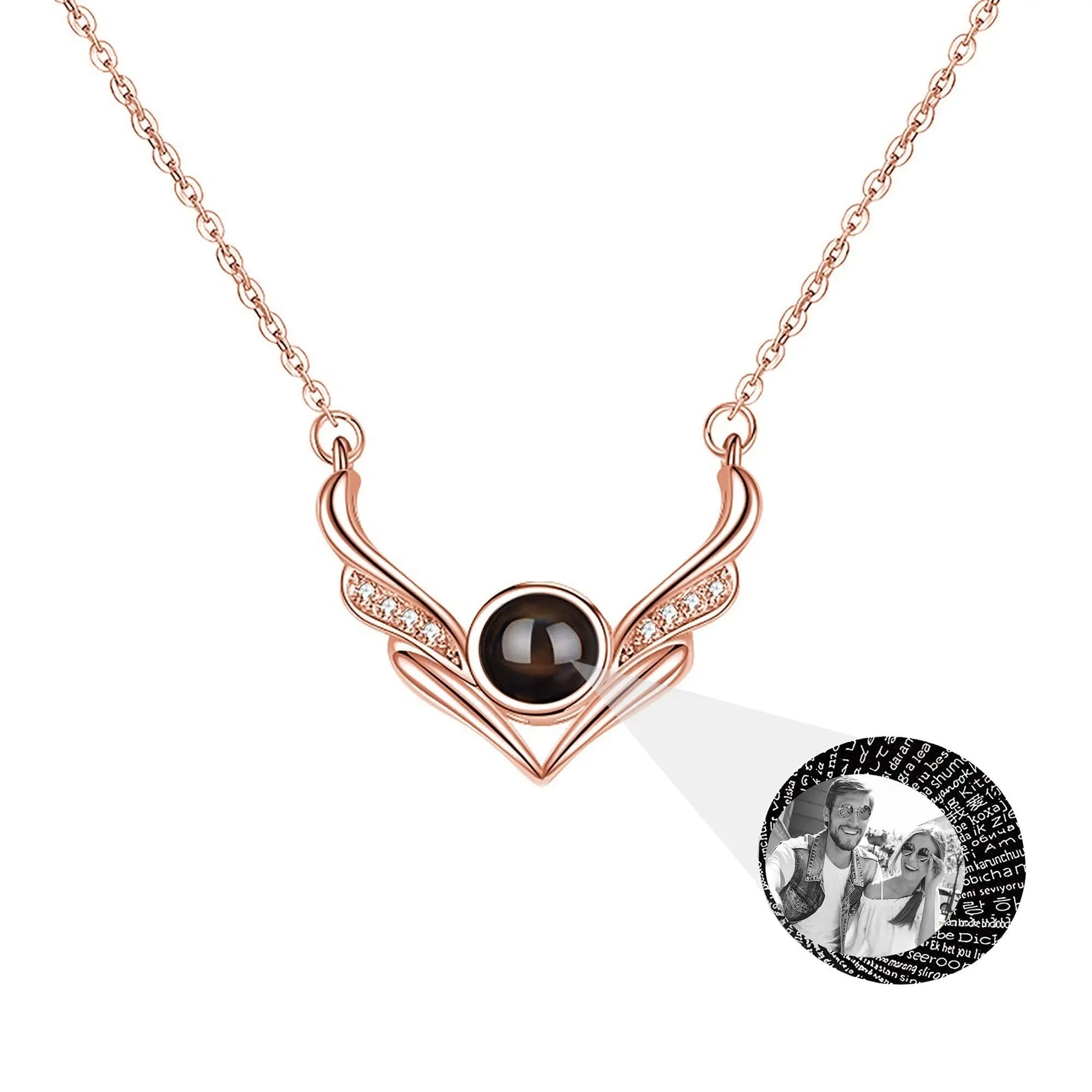Angel wings with customizable photosProjection Necklace Pendant Jewelry - Blade & Thread