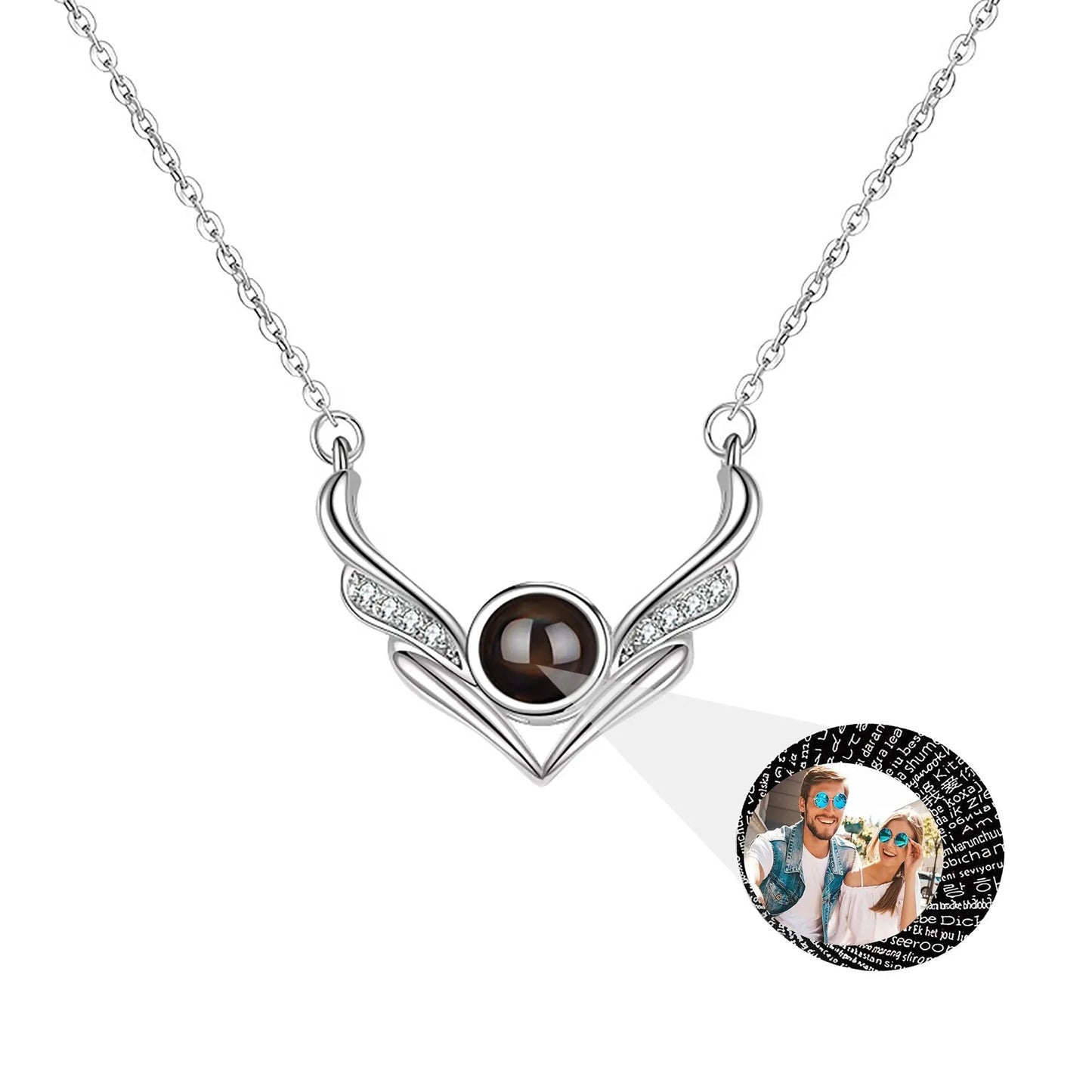 Angel wings with customizable photosProjection Necklace Pendant Jewelry - Blade & Thread