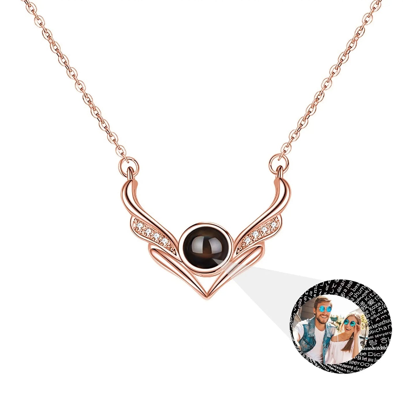 Angel wings with customizable photosProjection Necklace Pendant Jewelry - Blade & Thread