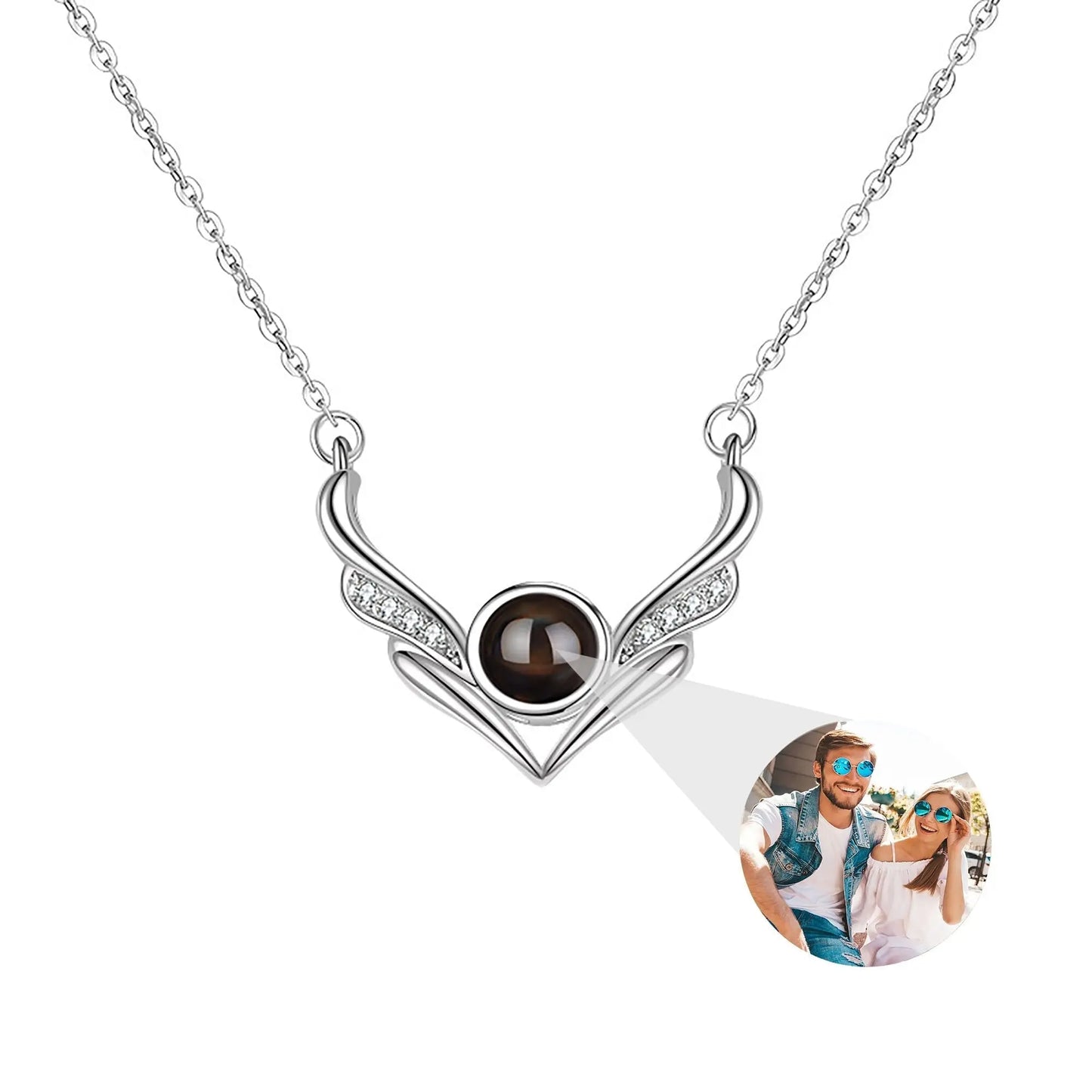 Angel wings with customizable photosProjection Necklace Pendant Jewelry - Blade & Thread
