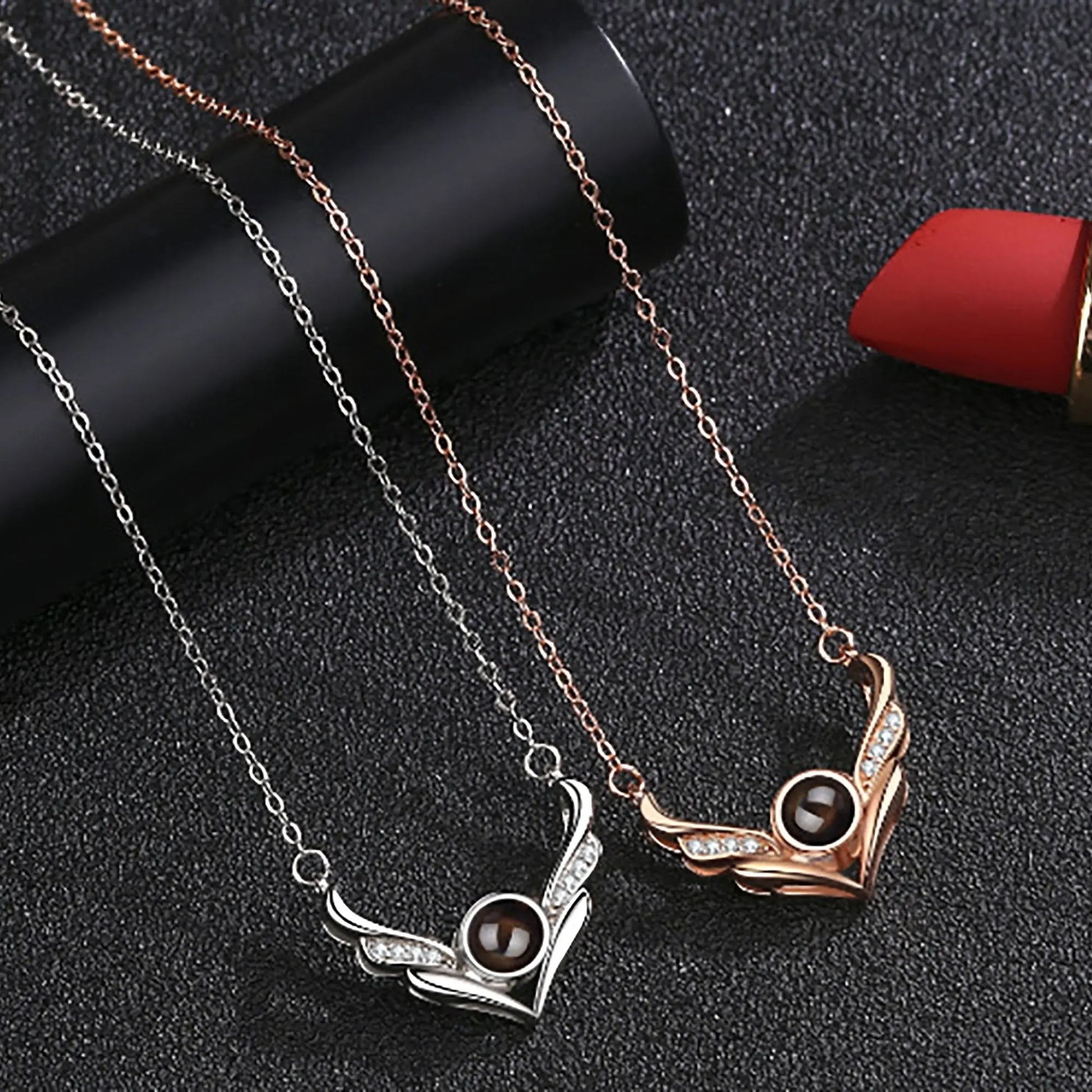 Angel wings with customizable photosProjection Necklace Pendant Jewelry - Blade & Thread