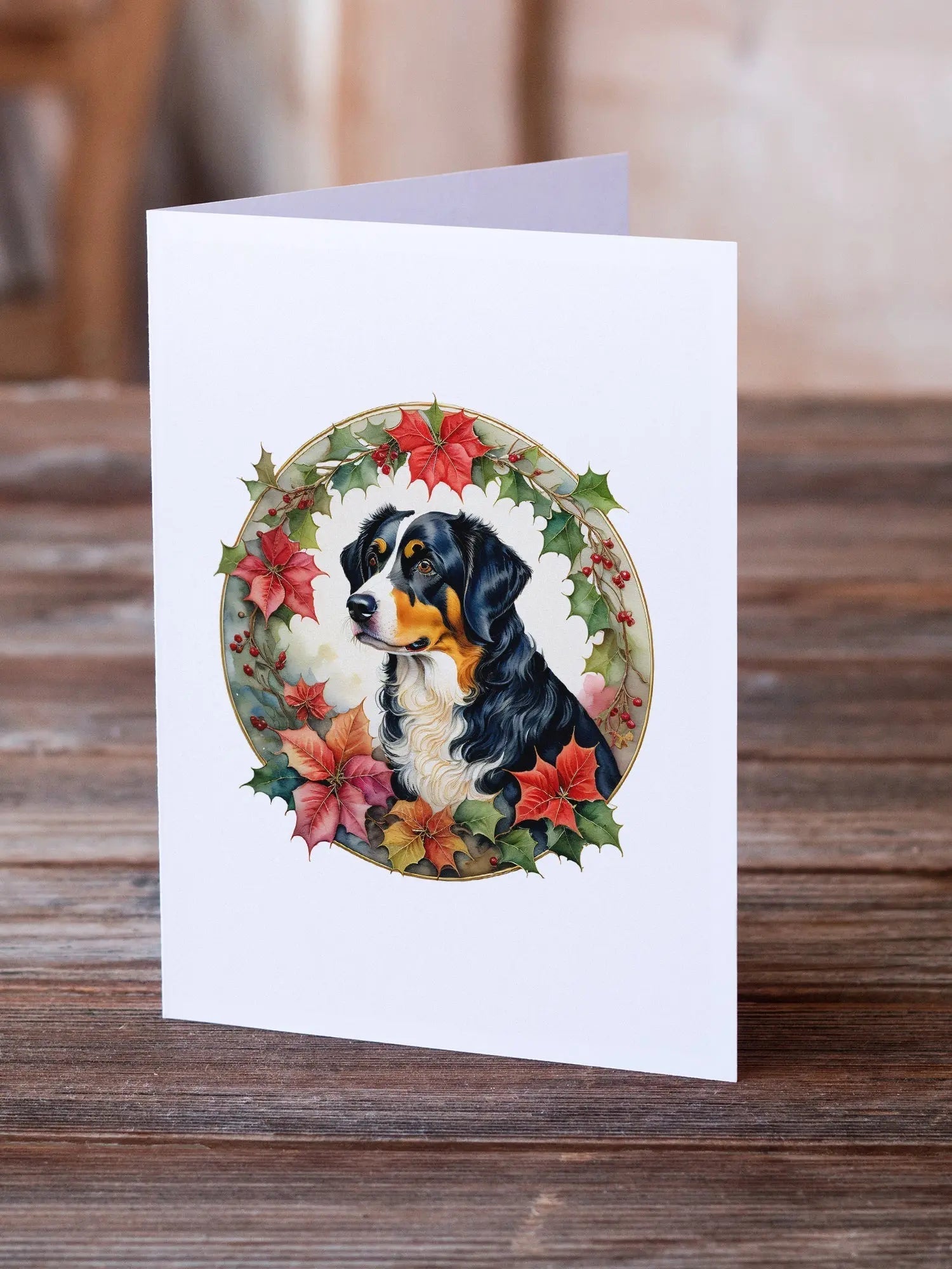 Appenzeller Sennenhund Christmas Flowers Greeting Cards Pack of 8 - Blade & Thread