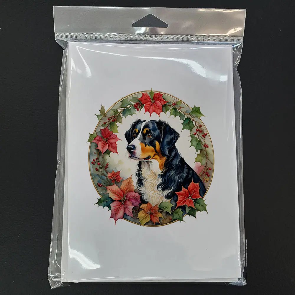Appenzeller Sennenhund Christmas Flowers Greeting Cards Pack of 8 - Blade & Thread