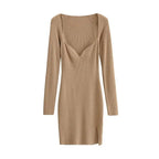 Aproms Elegant Square Neck Ribbed Knitted Dresses Women Long Sleeve High Stretch Bodycon nowadaysfashion