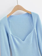 Aproms Elegant Square Neck Ribbed Knitted Dresses Women Long Sleeve High Stretch Bodycon nowadaysfashion
