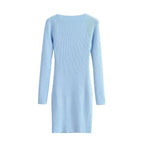 Aproms Elegant Square Neck Ribbed Knitted Dresses Women Long Sleeve High Stretch Bodycon nowadaysfashion