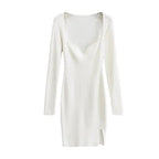 Aproms Elegant Square Neck Ribbed Knitted Dresses Women Long Sleeve High Stretch Bodycon nowadaysfashion