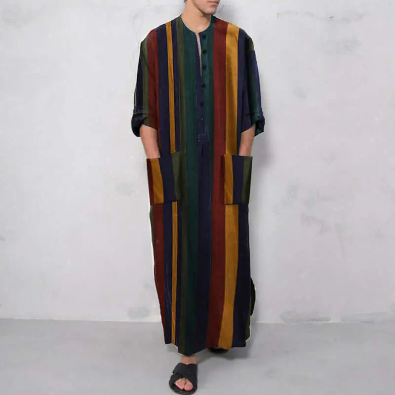 Arab Striped Printed Muslim Men's Robe - Blade & Thread