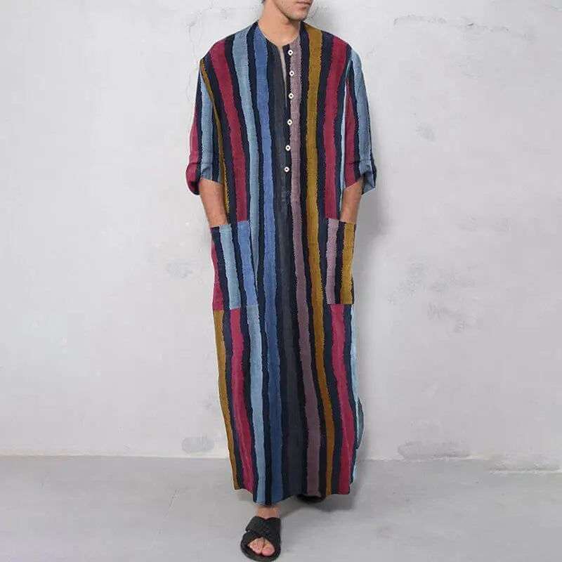 Arab Striped Printed Muslim Men's Robe Any Means Necessary Clothing