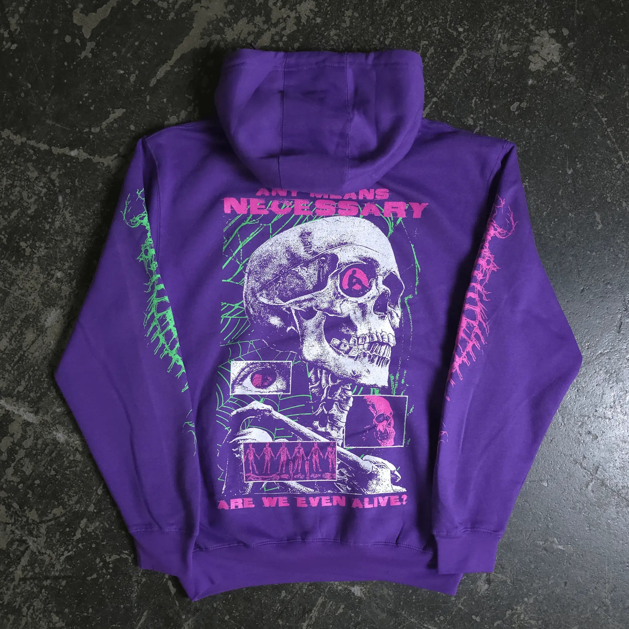 Are We Even Alive Pullover Hoodie Purple Any Means Necessary Clothing