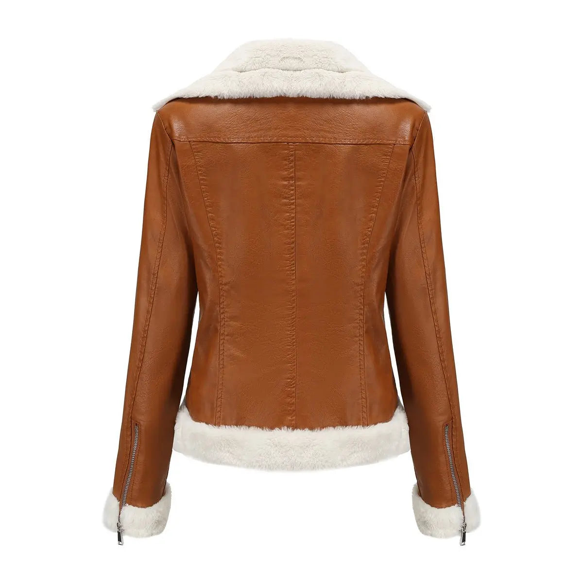 Autumn and winter fleece leather women's warm long-sleeved lapel coat jacket - Blade & Thread