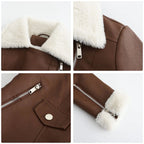 Autumn and winter fleece leather women's warm long-sleeved lapel coat jacket nowadaysfashion