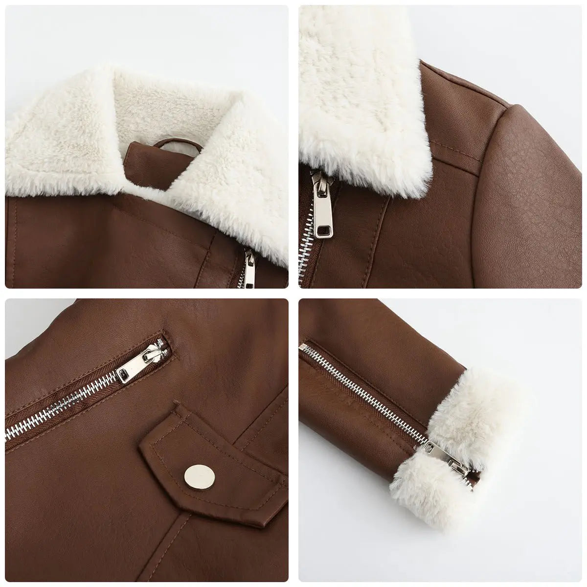 Autumn and winter fleece leather women's warm long-sleeved lapel coat jacket nowadaysfashion