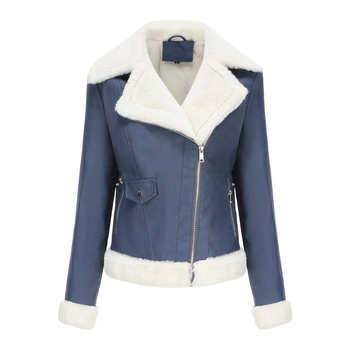 Autumn and winter fleece leather women's warm long-sleeved lapel coat jacket - Blade & Thread