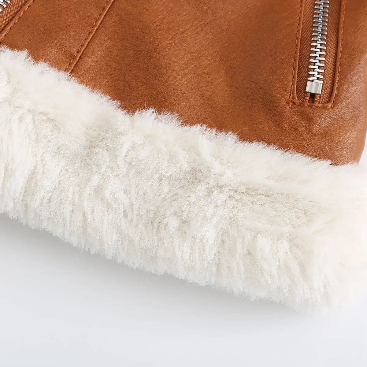 Autumn and winter fleece leather women's warm long-sleeved lapel coat jacket - Blade & Thread