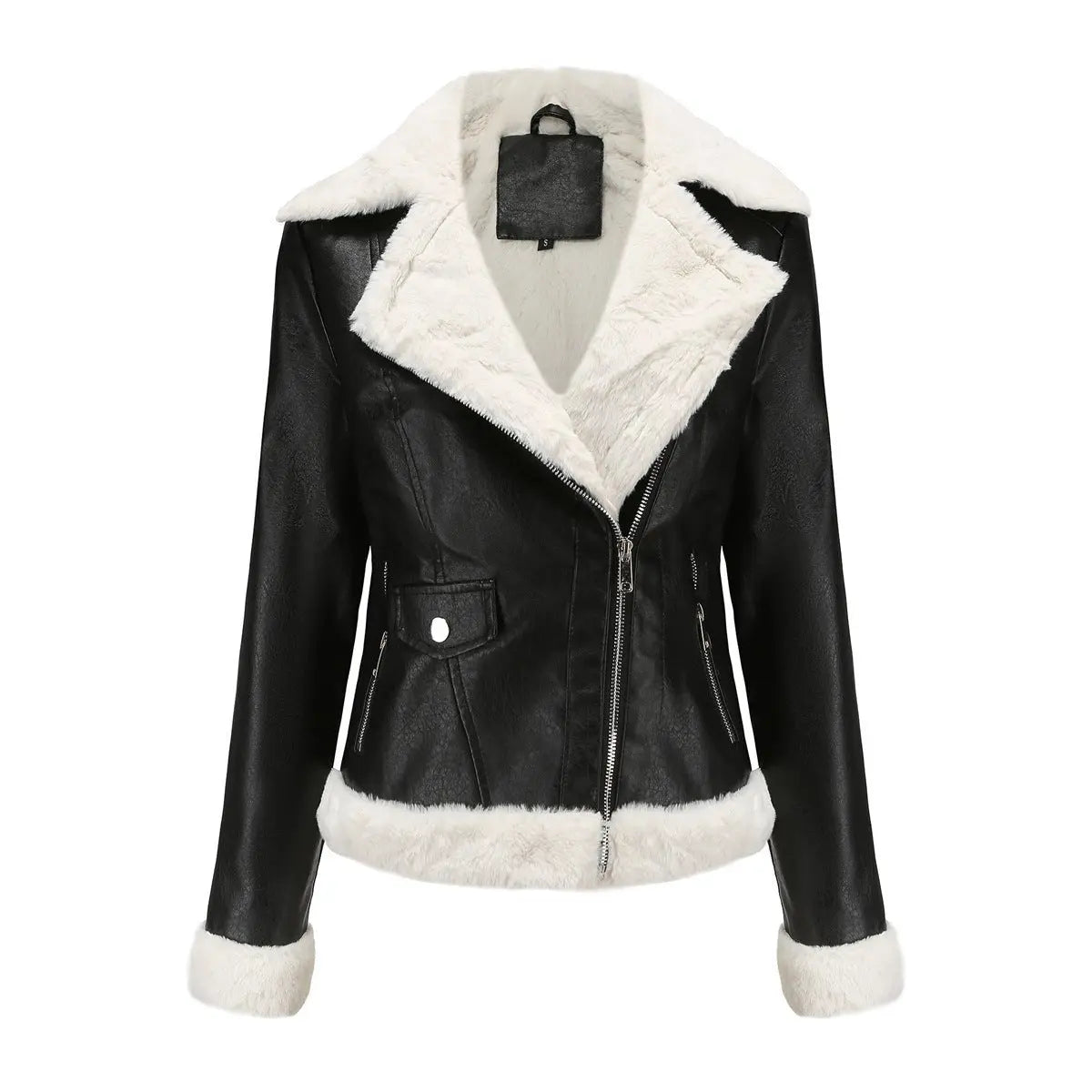 Autumn and winter fleece leather women's warm long-sleeved lapel coat jacket - Blade & Thread