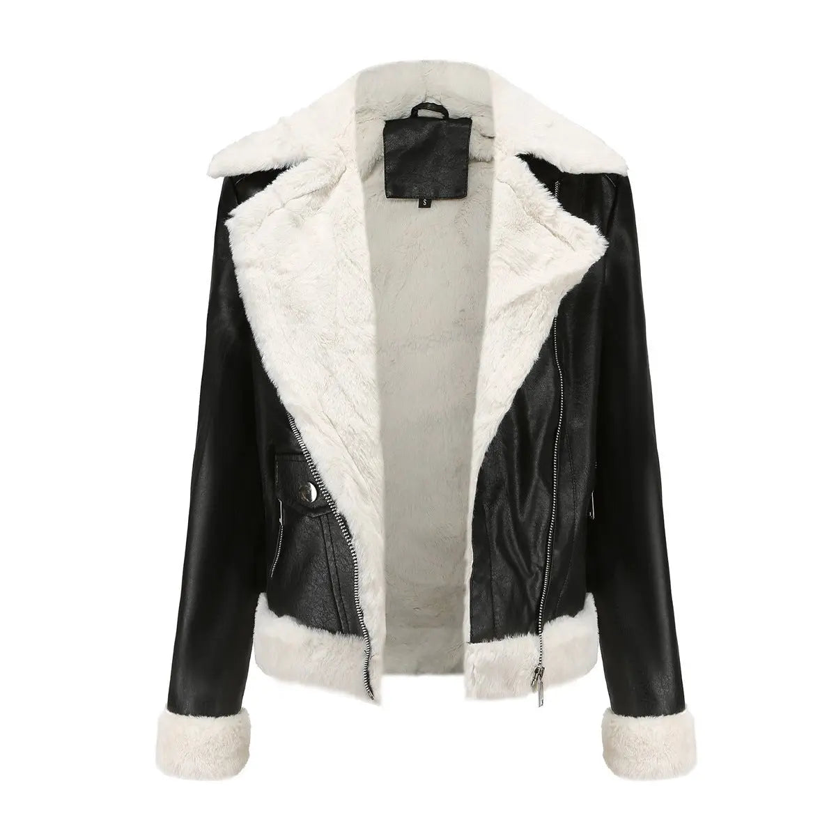 Autumn and winter fleece leather women's warm long-sleeved lapel coat jacket - Blade & Thread
