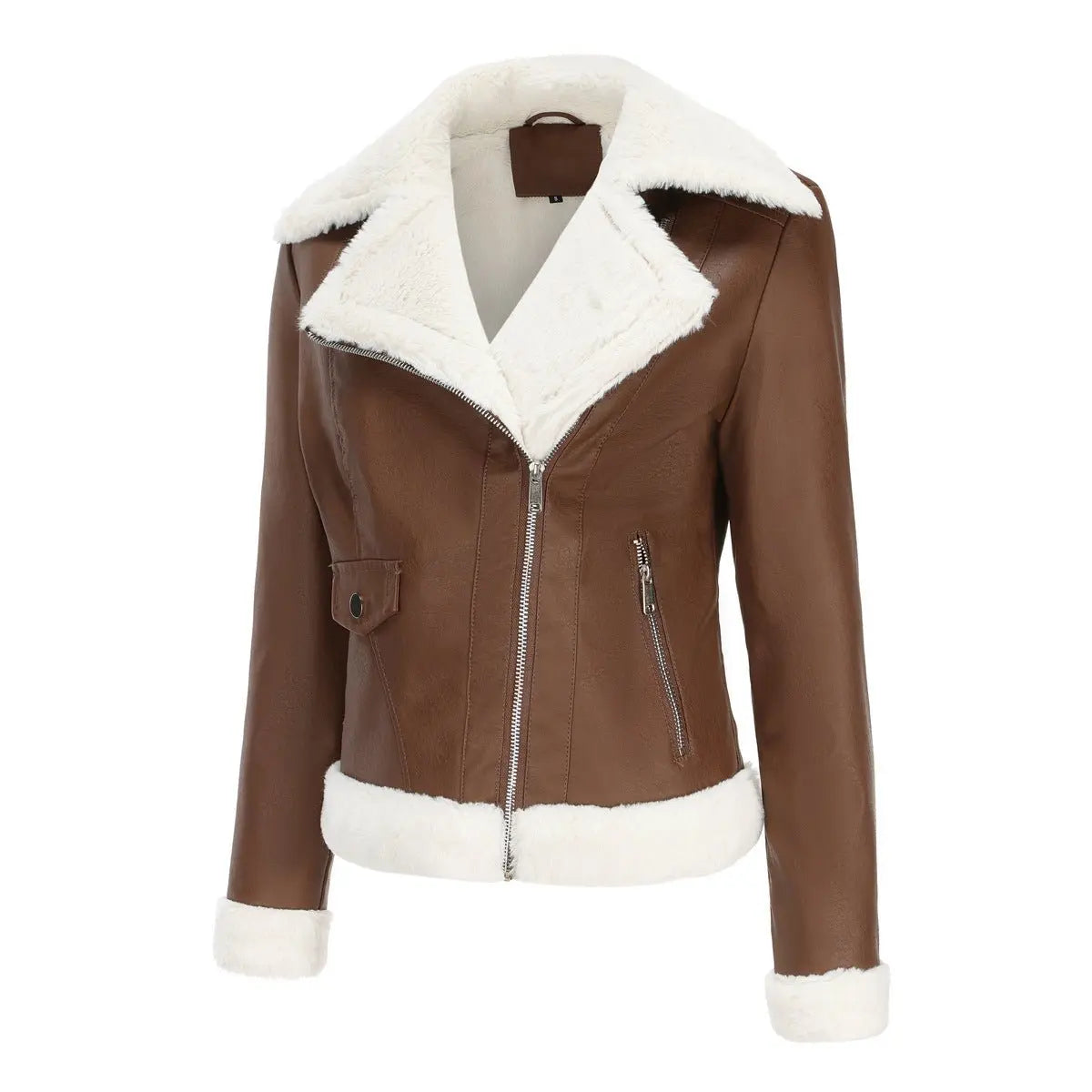 Autumn and winter fleece leather women's warm long-sleeved lapel coat jacket nowadaysfashion
