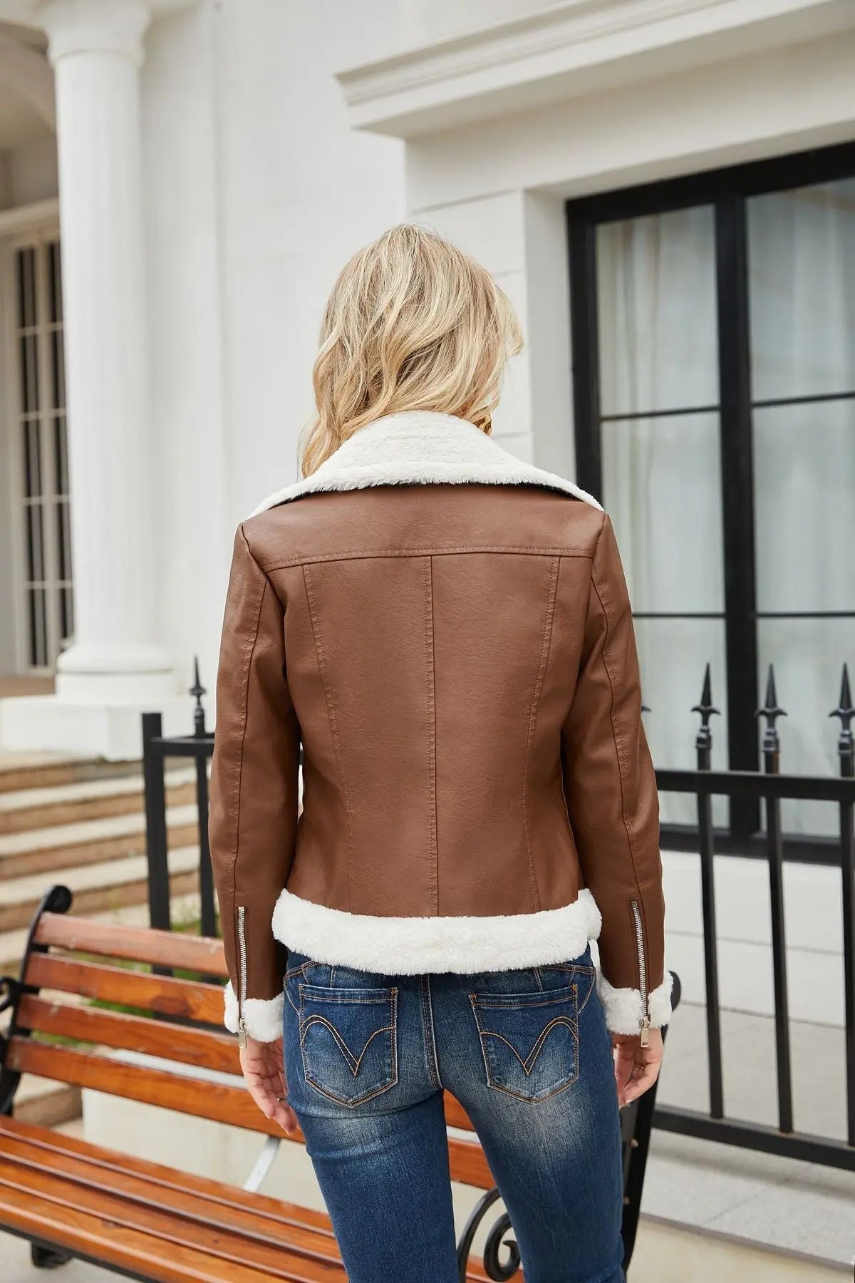 Autumn and winter fleece leather women's warm long-sleeved lapel coat jacket - Blade & Thread