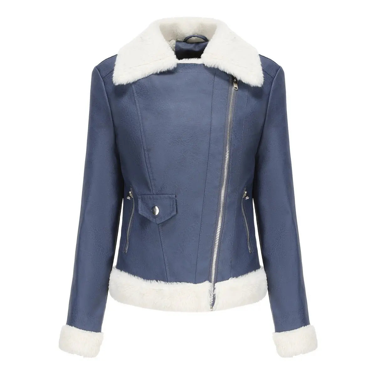 Autumn and winter fleece leather women's warm long-sleeved lapel coat jacket - Blade & Thread